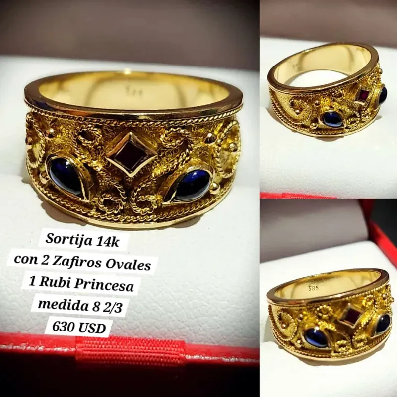 Sortija 14k con Zafiros Ovales + 1 Rubí Princesa