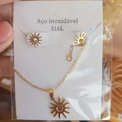 Juego de arere y cadena (acero inoxidable-dije sol)