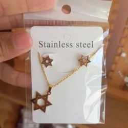 Juego de arete y cadena (acero inoxidable-estrella de 6 puntas)