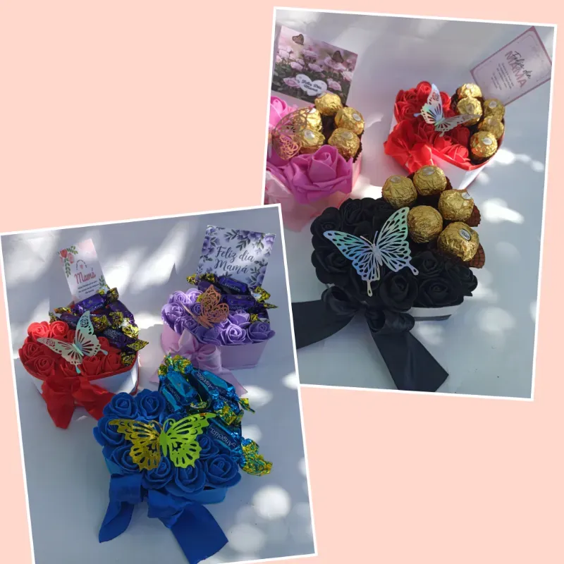 Mini corazones de rosas y bombones