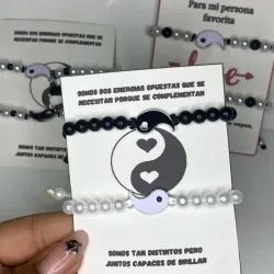 Pareja Pulseras  ying yang 2 perlas