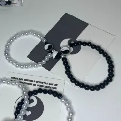Pareja Pulseras  ying yang perlas con corazón imantado