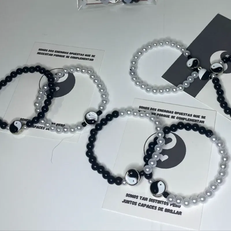 Pareja Pulseras ying yang perlas