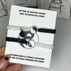 Pareja Pulseras ying yang tejidas con corazón imantado