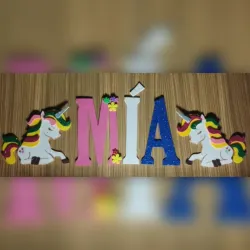 Letra 50 con + unicornio 12 cm x2
