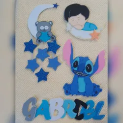 Letras 6cm + bebé dormido en luna+ Stitch+ Colgante de osito en la Luna