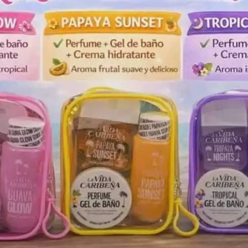 Juego de perfume , gel de baño y crema