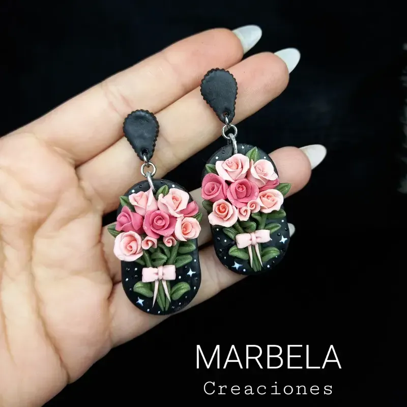 Aretes Paisajes de rosas rosadas