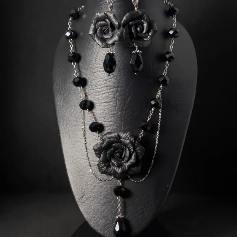 Juego de Rosas Negras GÓTICO con lágrimas de Murano (PIEZA ÚNICA)