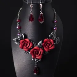 Juego de Rosas Rojas GÓTICO con lágrimas de Murano (PIEZA ÚNICA)