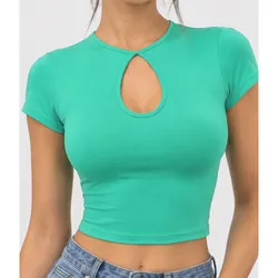 Blusa sencilla de abertura en el pecho color verde agua