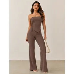 Conjunto de pantaloneta y top con fruncido lateral color Café integral