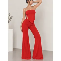 Conjunto de pantaloneta y top con fruncido lateral color rojo tomate