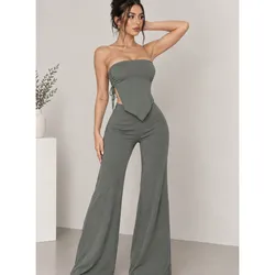 Conjunto de pantaloneta y top con fruncido lateral Color verde aceituna