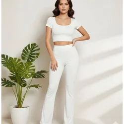 Conjunto de pantaloneta y top de cuello en U Color blanco