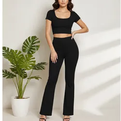 Conjunto de pantaloneta y top de cuello en U Color negro