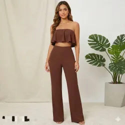 Conjunto de pantaloneta y top de vuelos color carmelita