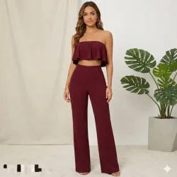 Conjunto de pantaloneta y top de vuelos color rojo vino