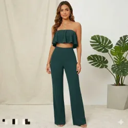 Conjunto de pantaloneta y top de vuelos color verde agua oscuro