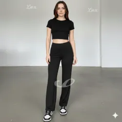 Conjunto de pantaloneta y top estilo pulover color negro