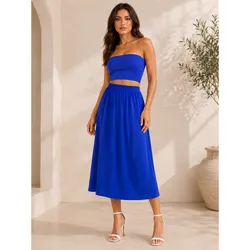 Conjunto de saya suelta y top tipo strapless color Azul rey