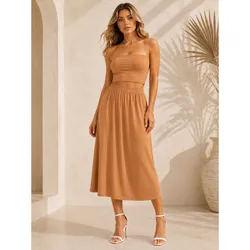 Conjunto de saya suelta y top tipo strapless color Carmelita claro