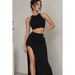 Conjunto de saya y top de camiseta color Negro