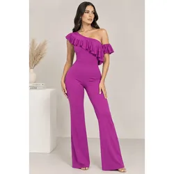Mono enterizo largo elegante de vuelos de una manga color fuscia
