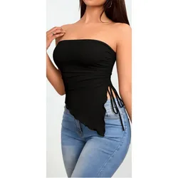 Top tipo strapless con fruncido lateral color negro
