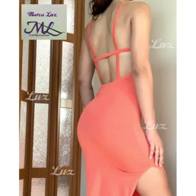 Vestido Largo Con Abertura En Ambas Piernas Color Coral (2)