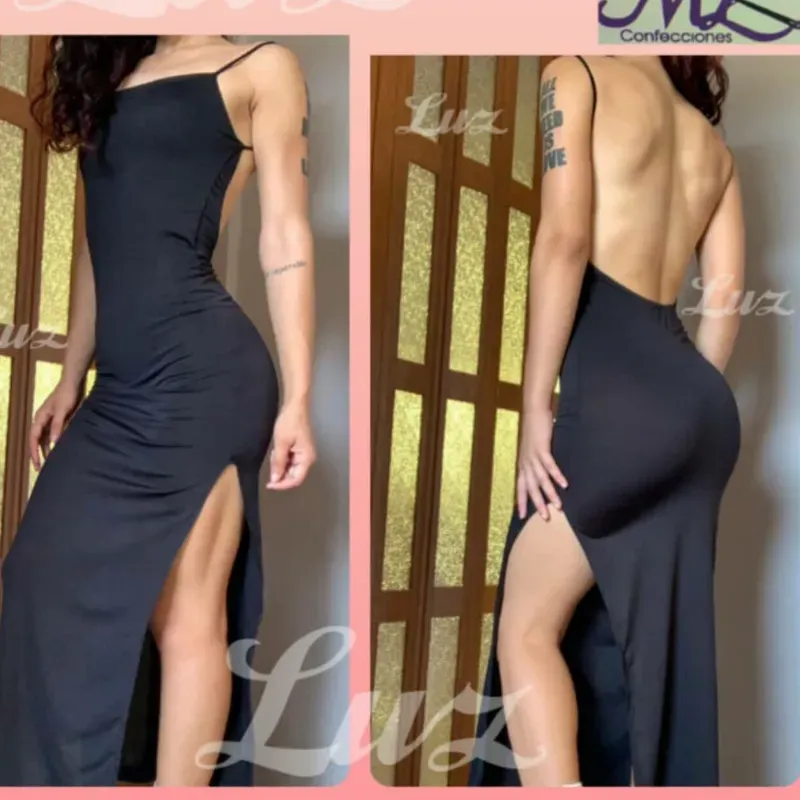 Vestido Largo Con Abertura A Un Lado Color Negro