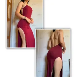 Vestido Largo Con Aberturas A Ambos Lados Color Rojo Vino