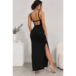 Vestido largo de espalda abierta cruzada color negro
