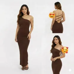 Vestido tubular de espalda abierta diagonal color carmelita