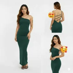 Vestido tubular de espalda abierta diagonal color verde agua oscuro