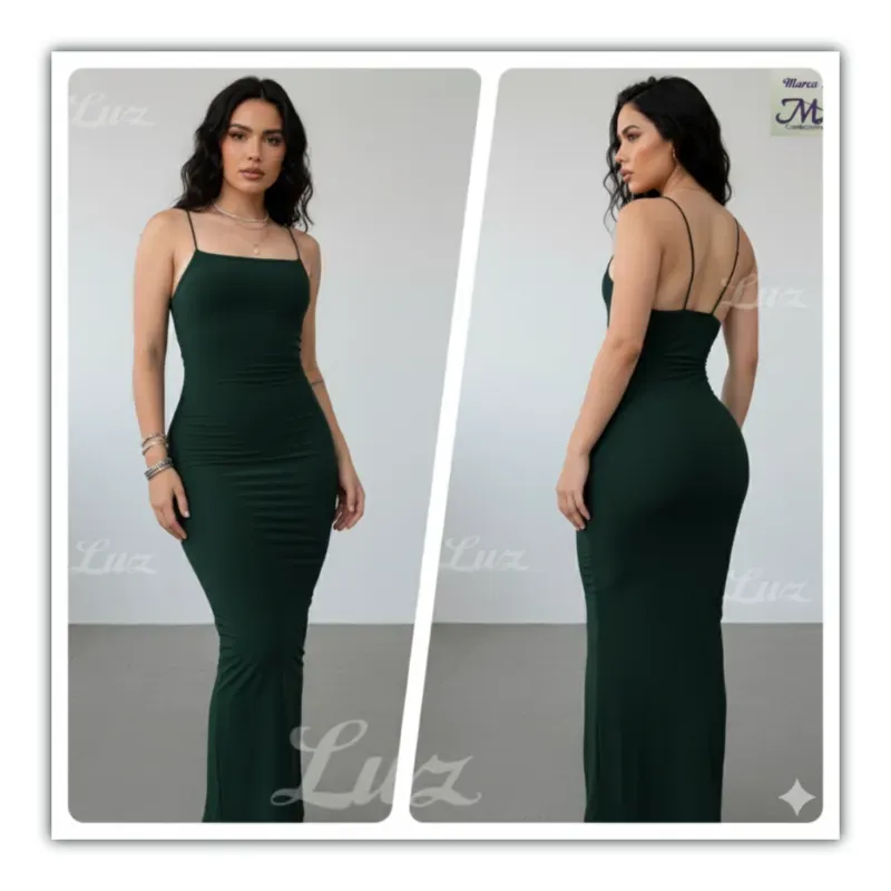 Vestido tubular largo color negro verdoso