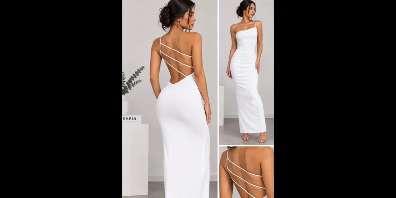 Vestido tubular largo de espalda abierta diagonal color blanco