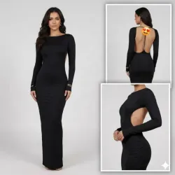 Vestido Tubular Largo De Mangas Largas Con La Espalda Abierta Color Negro