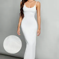 Vestido Tubular Largo De Tirantes Color Blanco 