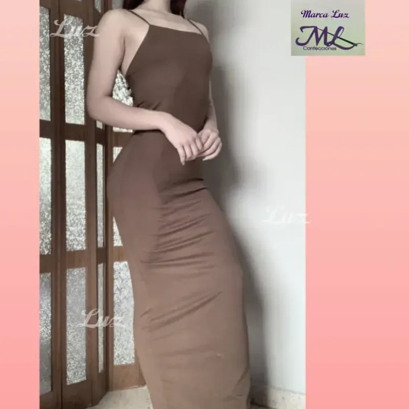 Vestido Tubular Largo De Tirantes Color Carmelita Claro 