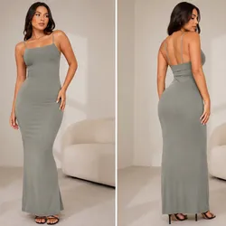 Vestido tubular largo de tirantes color gris