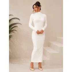 Vestido tubular largo mangas largas color Blanco