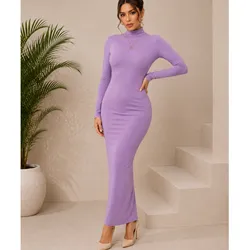 Vestido tubular largo mangas largas color Lila