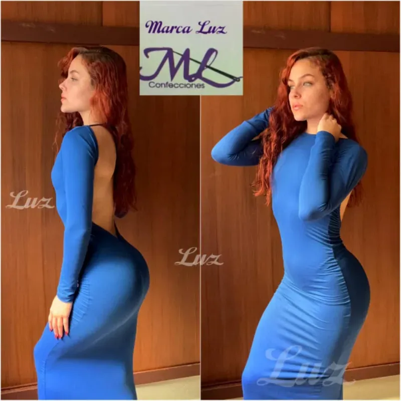 Vestido Tubular Largo Y Espalda Abierta Con Lazo Color Azul Rey