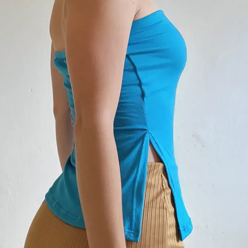 CROP TOP C/ABERT AZUL