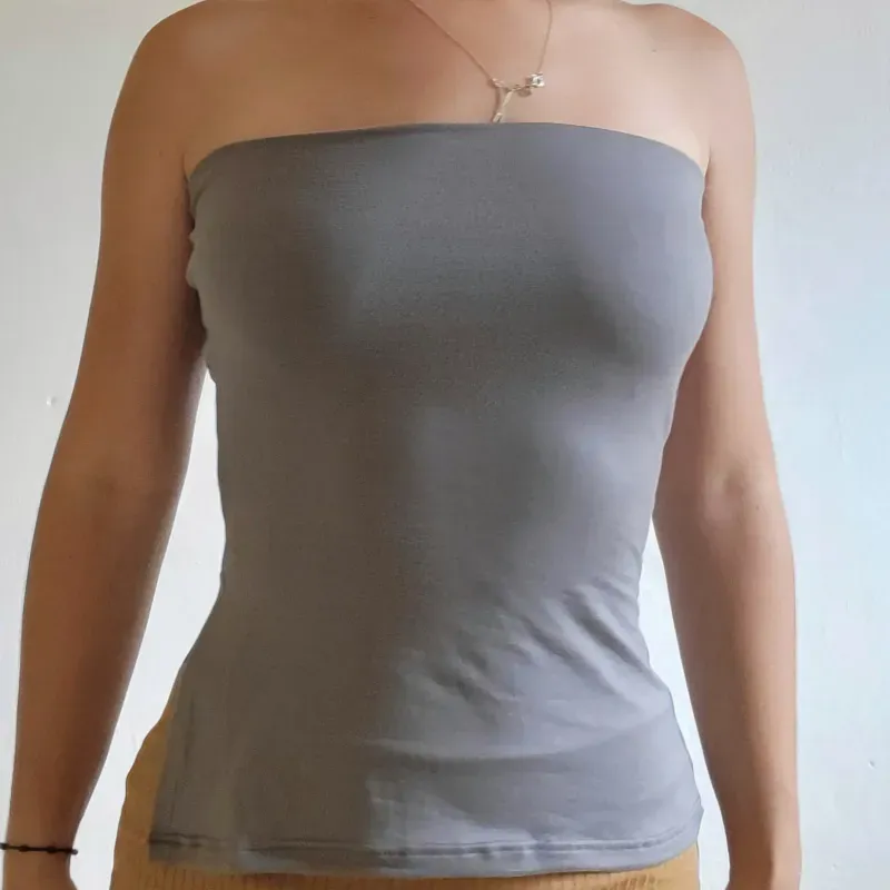 CROP TOP LARGO C/ABERT GRIS