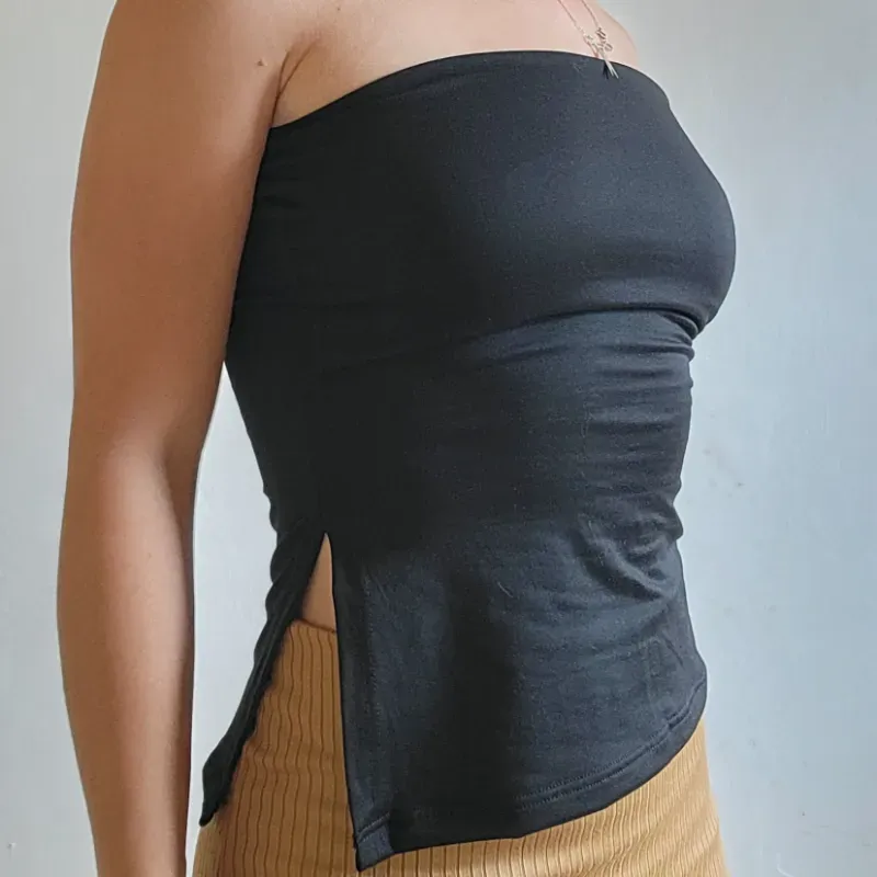CROP TOP LARGO C/ABERT NEGRO