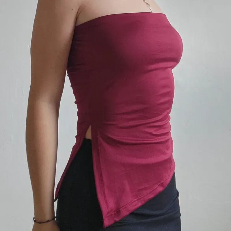CROP TOP LARGO C/ABERT ROJO VINO