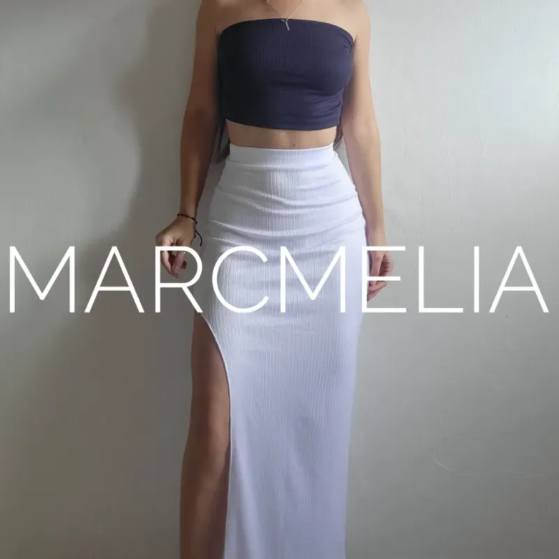 FALDA C/ABERT BLANCA/CROP TOP AZUL PRUSIA