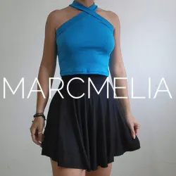 FALDA CIRCULAR C/LICRA/TOP V AZUL